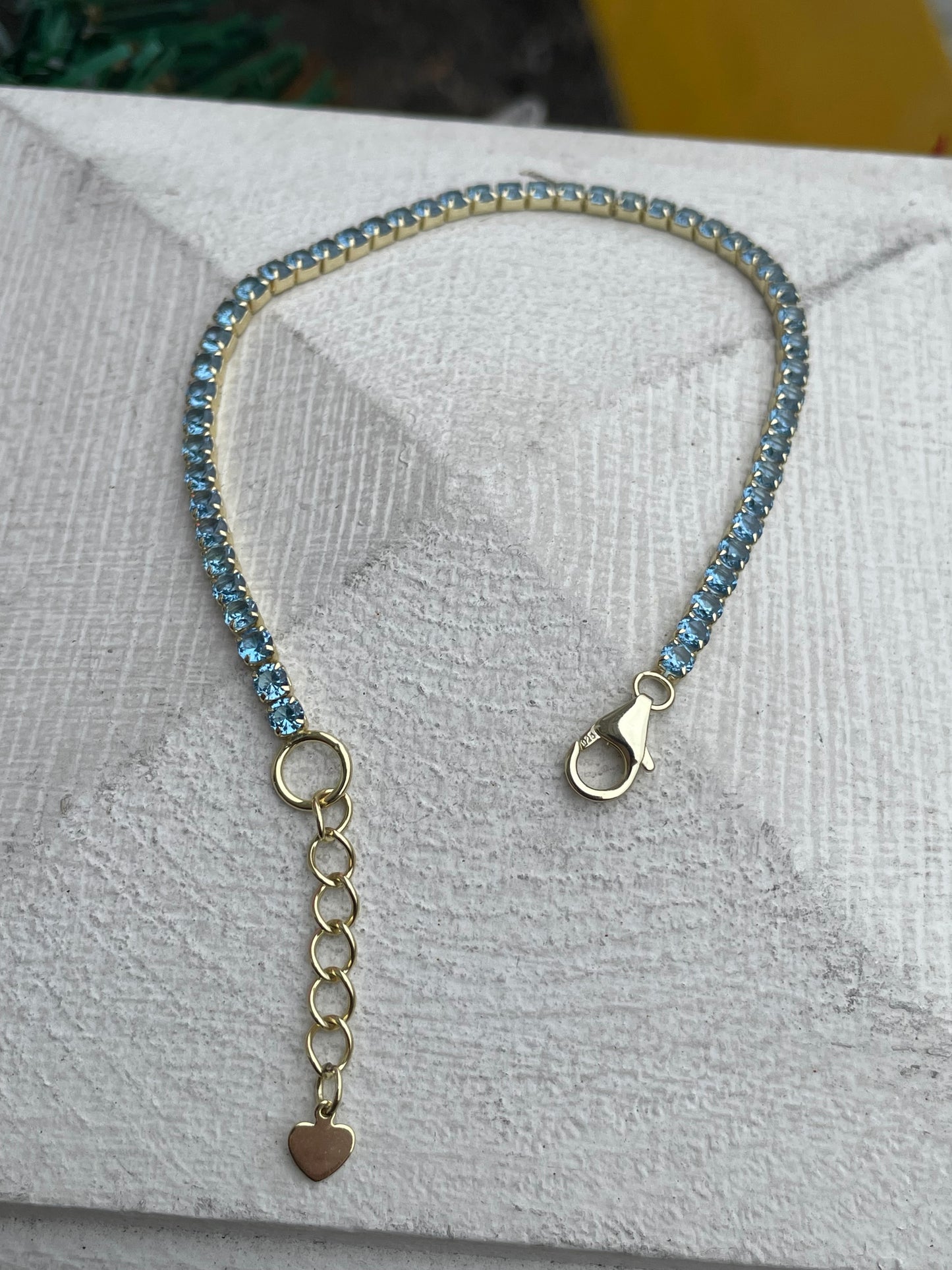 925 Sterling Silver Vermeil Light blue topaz tennis bracelet