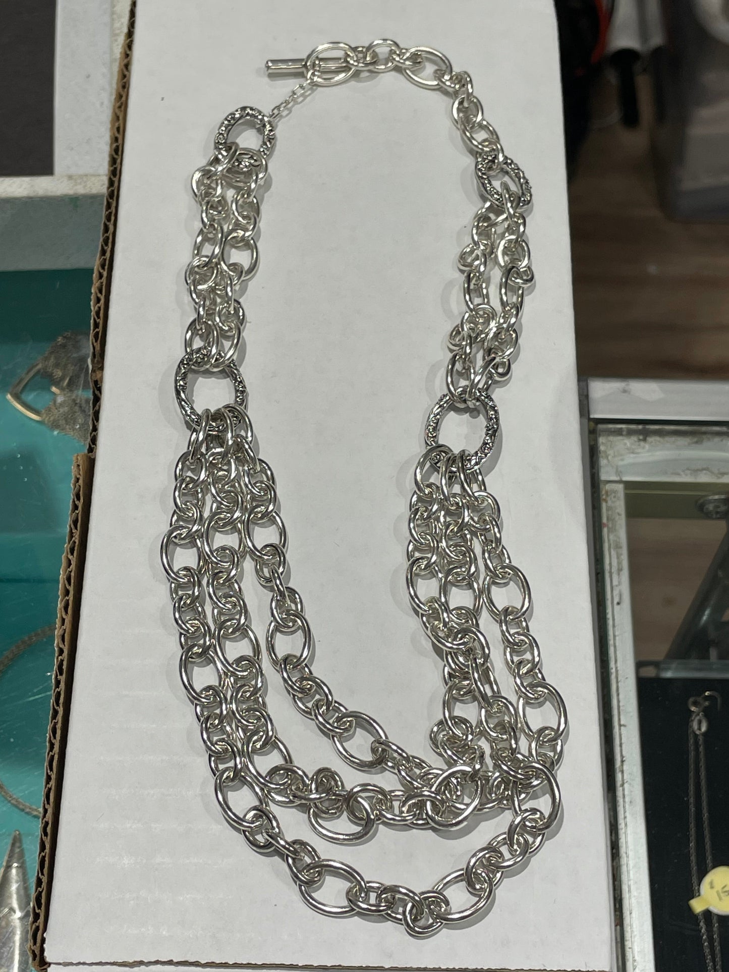 Designer Lyric 925 Sterling Silver Layered Open Link Toggle Lock Necklace
