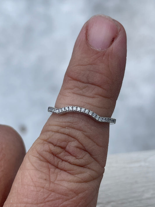 925 Sterling Silver Cz Wavy Stack Ring Size 7