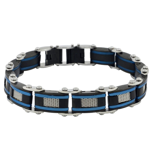 Stainless Steel Black Blue & Silver Color Reversible Rolex Style Bracelet