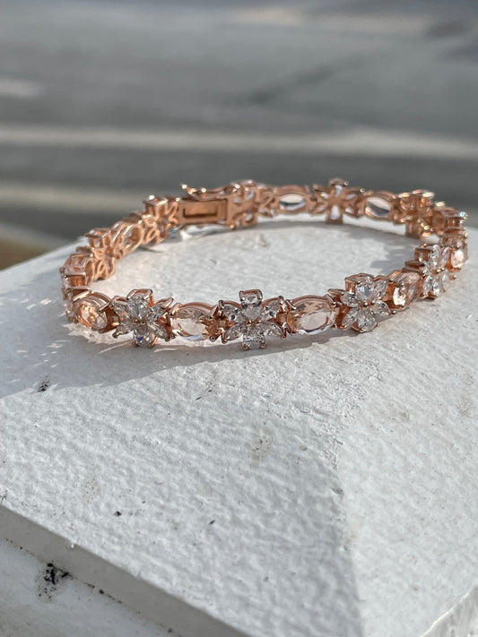 925 Sterling Silver Rose Vermeil Morganite & Zirconia Tennis Bracelet 7.25”