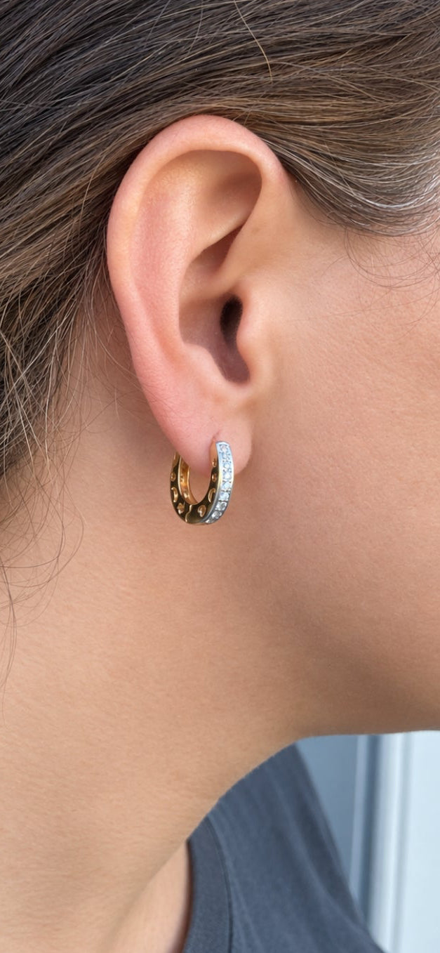 316L Gold Plated Clear Zirconia Huggie Hoop Earrings
