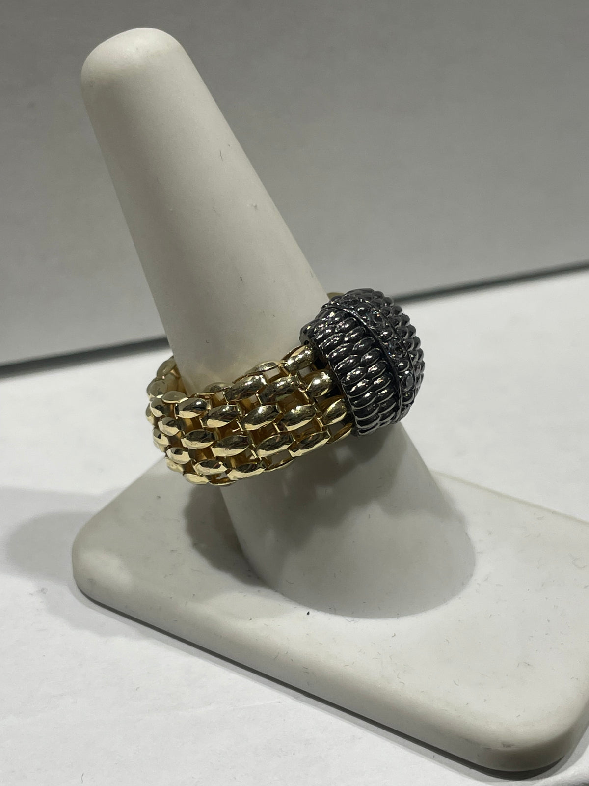 925 Sterling Silver Vermeil 2tone Stretch Mesh Ring Open Size 6.5 - 11