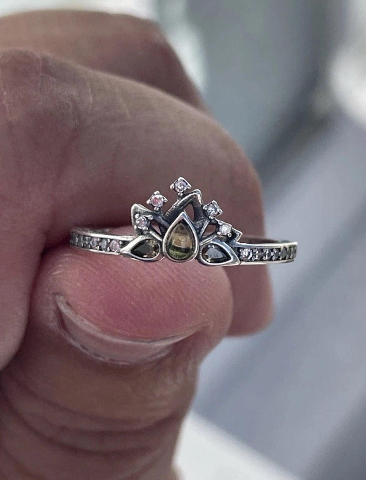Pandora Disney Princess Green Crystal Tiana Tiara Size 7 Ring - 193653C01