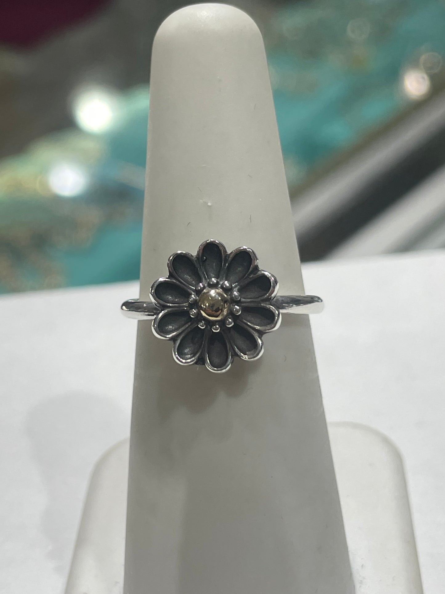Retired Pandora Silver & Gold Oopsie Daisy Ring Size 6