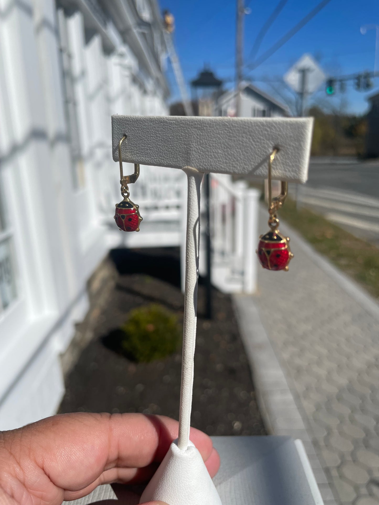 14k Gold Ladybug Dangle Earrings