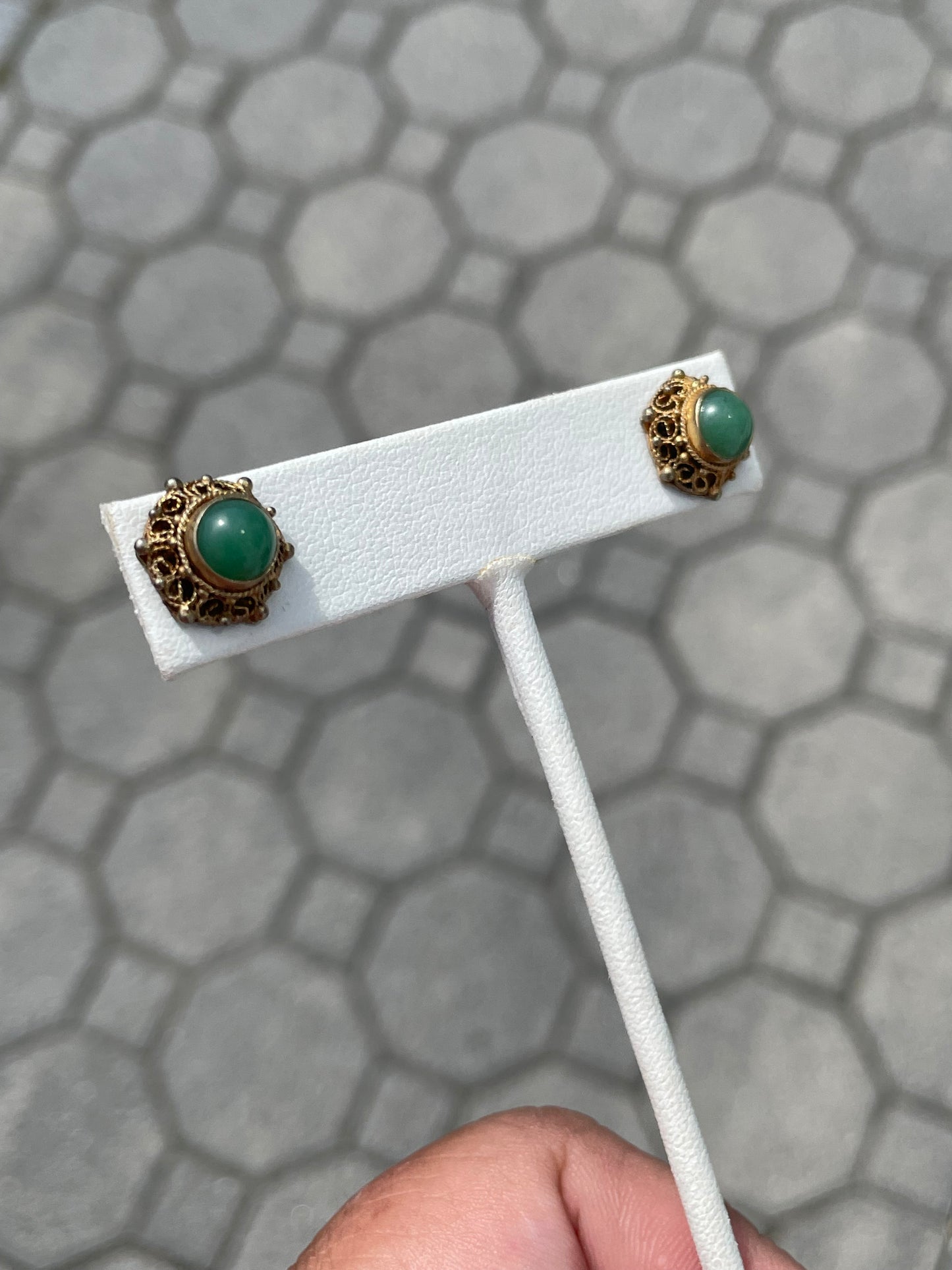 925 Sterling Silver Vermeil Jade Stud Earrings