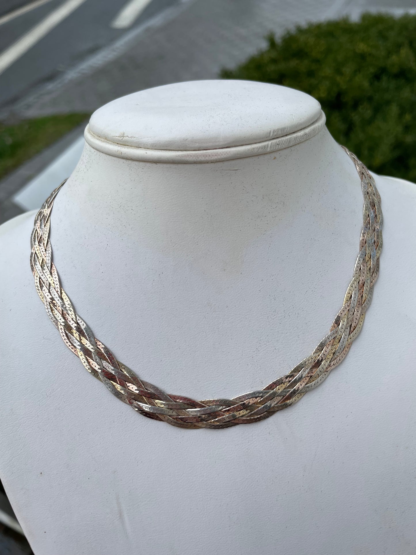 925 Sterling Silver Tri-Color Twist Braided Necklace