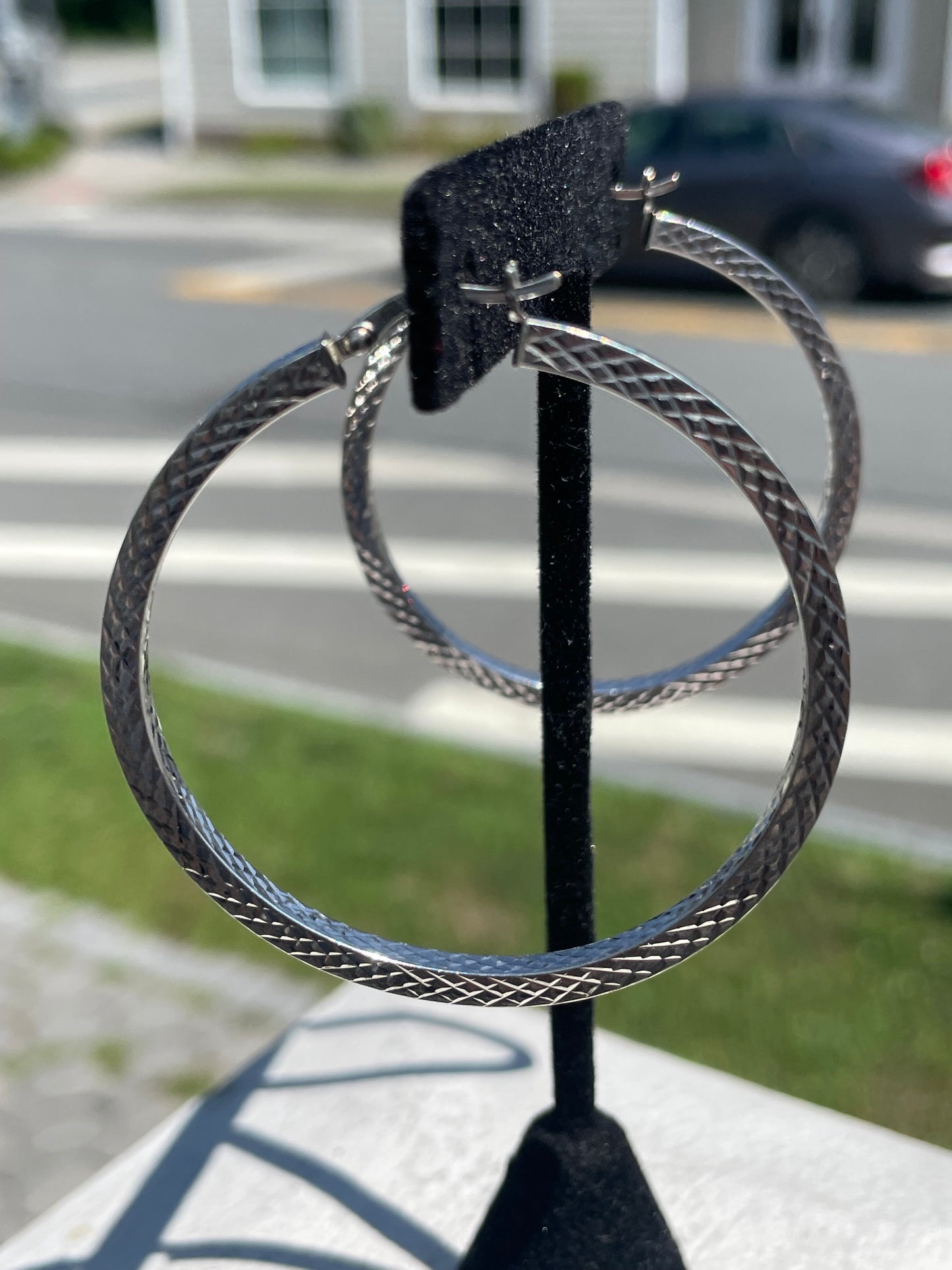 925 Sterling Silver Prism Cut Large Hoop Earrings