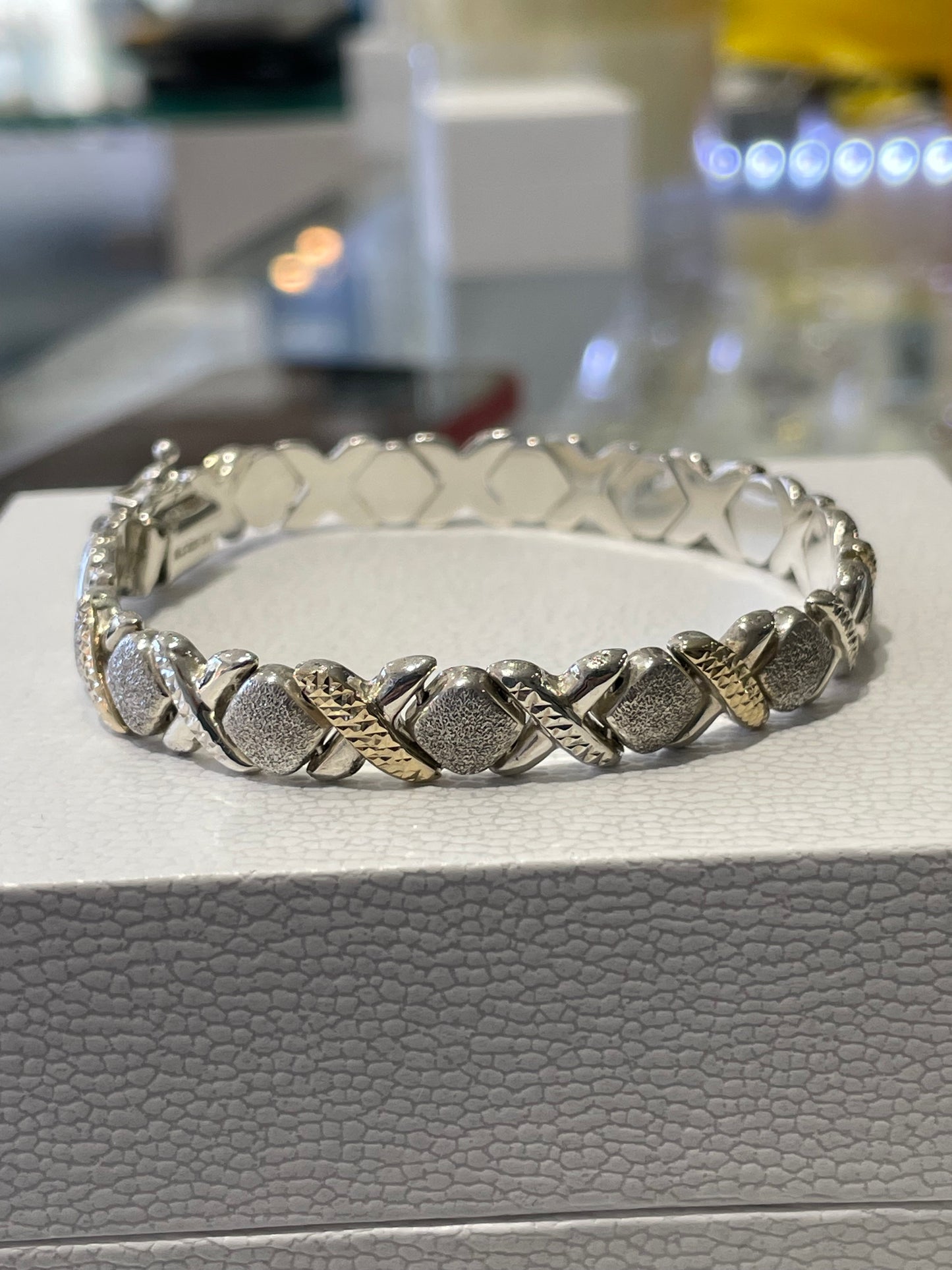 925 Sterling Silver & 14k Gold xo Hugs and kisses bracelet size 7.25”