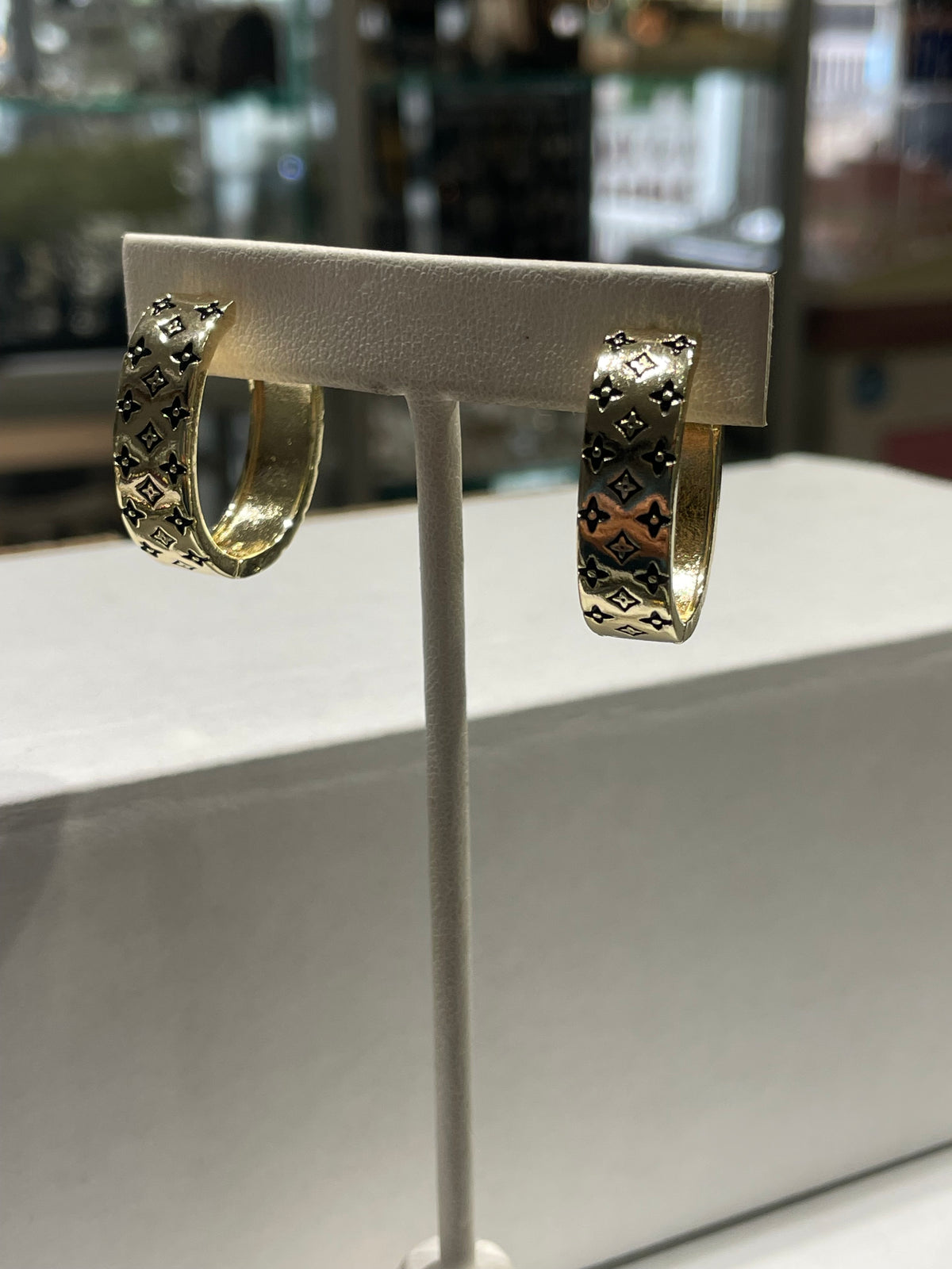 Gold Plated Louis Vuitton Style Thick Oblong Hoop Earrings