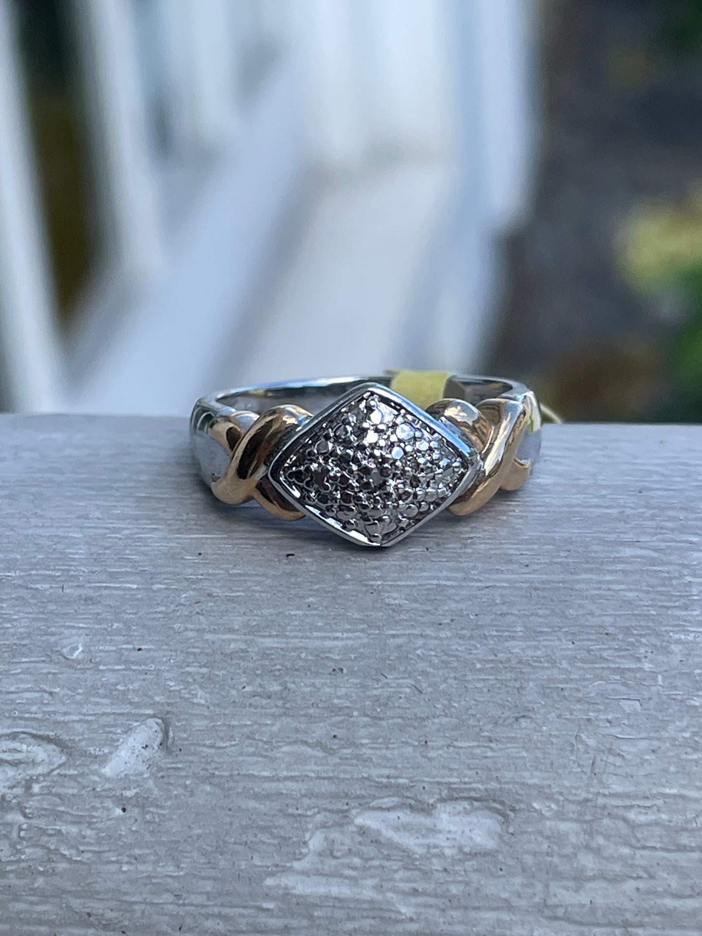 925 Sterling Silver 2tone Vermeil Diamond XO Hugs & Kisses Ring Size 8