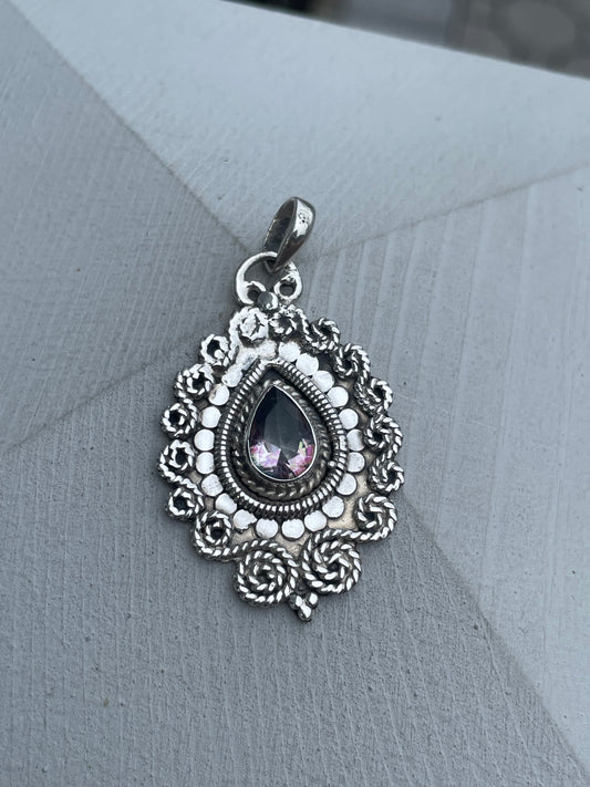 925 Sterling Silver Mystic Topaz Pear shaped pendant