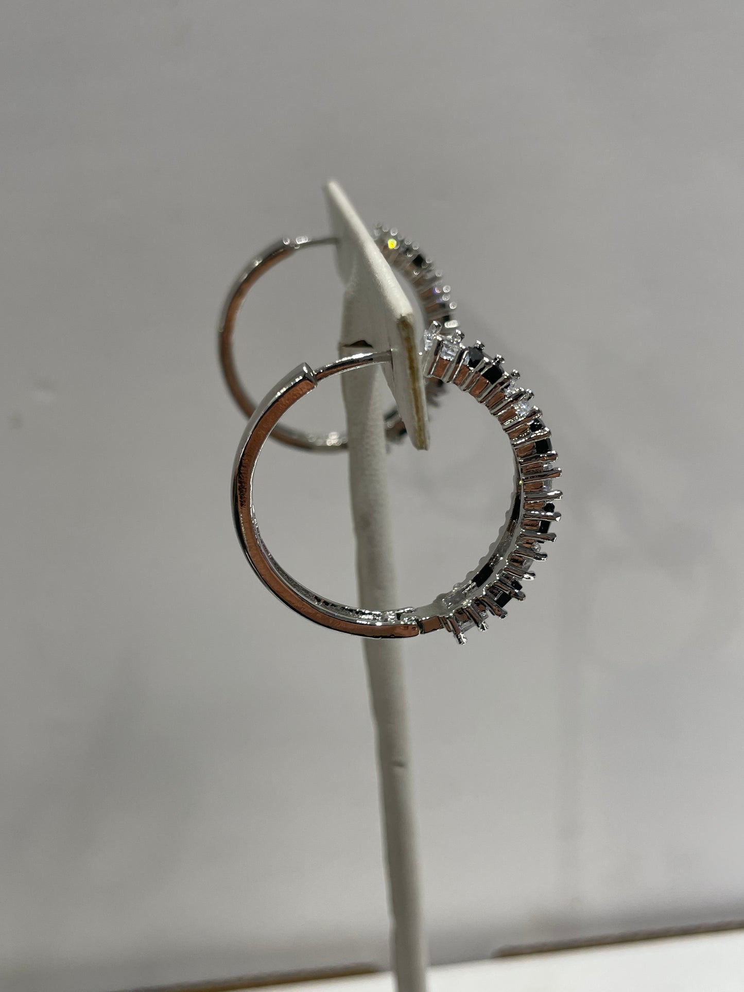 Silver Plated Black & White Zirconia Hoop Earrings