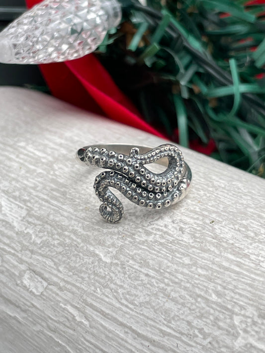 925 Sterling Silver Octopus Tentacle Wraparound Band Ring Size 7