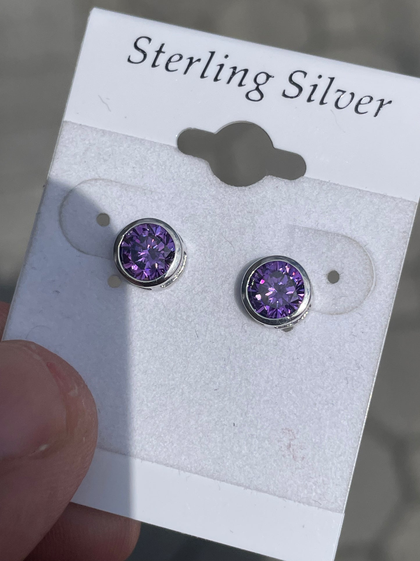 925 Sterling Silver Bezel Set Simulated Amethyst Stud Earrings