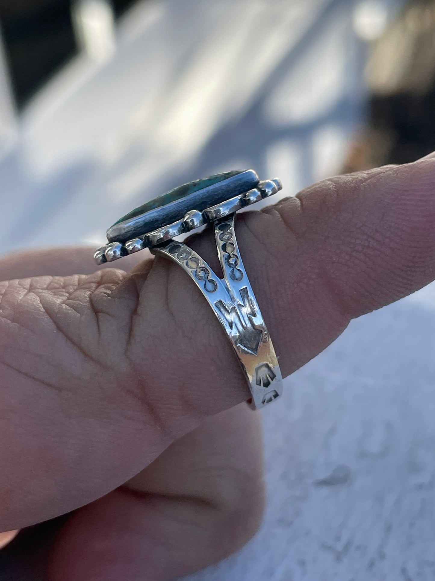 Designer Bell Trading Post Turquoise Sterling Silver Ring Size 8