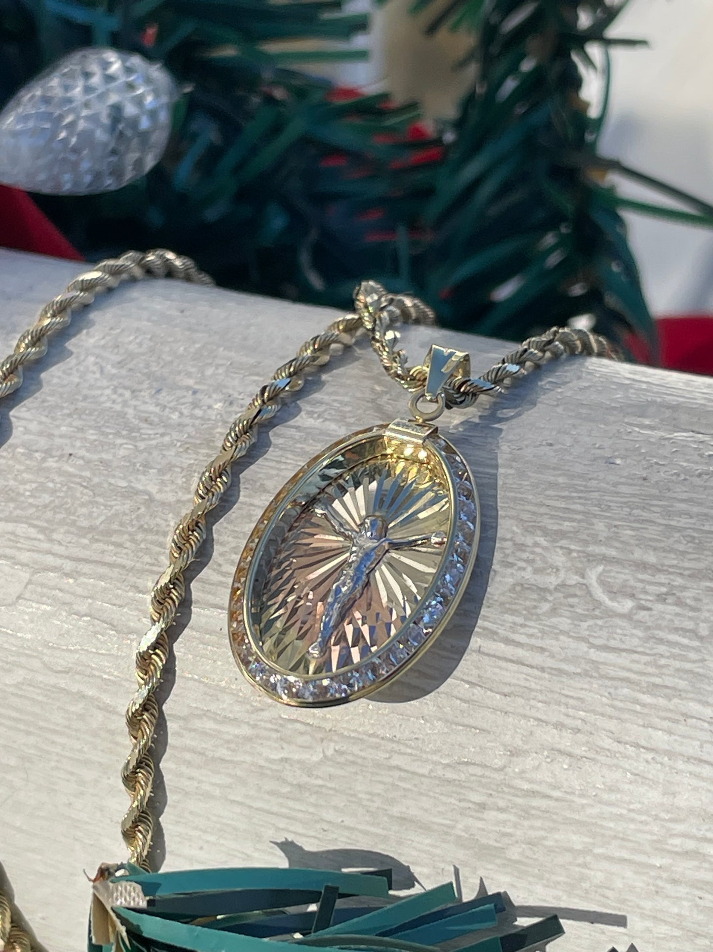 10k Gold Solid Tri-Color Jesus Rope Chain Necklace 22”