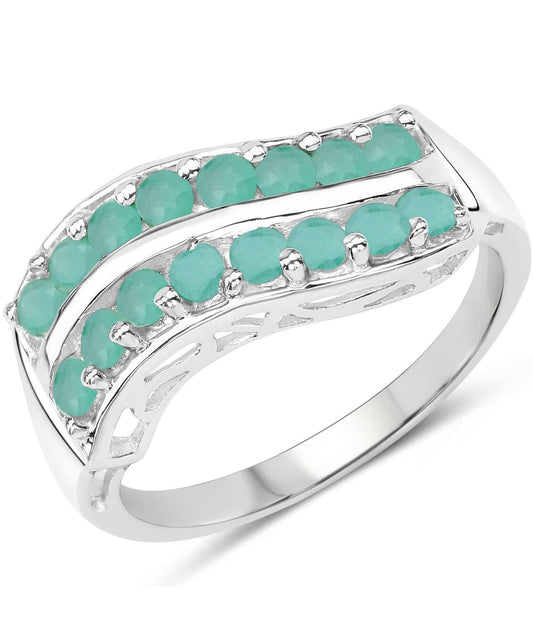 925 Sterling Silver .80ct Natural Emerald Wave Design Ring Size 7