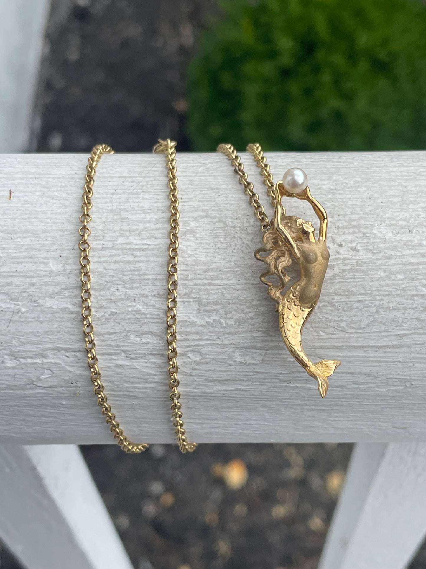 14k Solid Gold Handmade Freshwater Pearl Mermaid Necklace