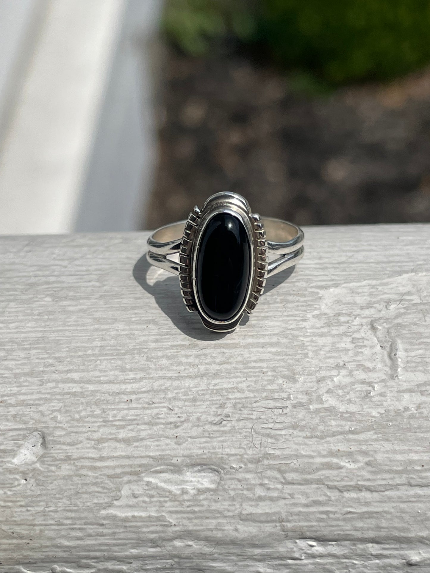 925 Sterling Silver Oval Black Onyx Bezel Set Solitaire Ring Size 7