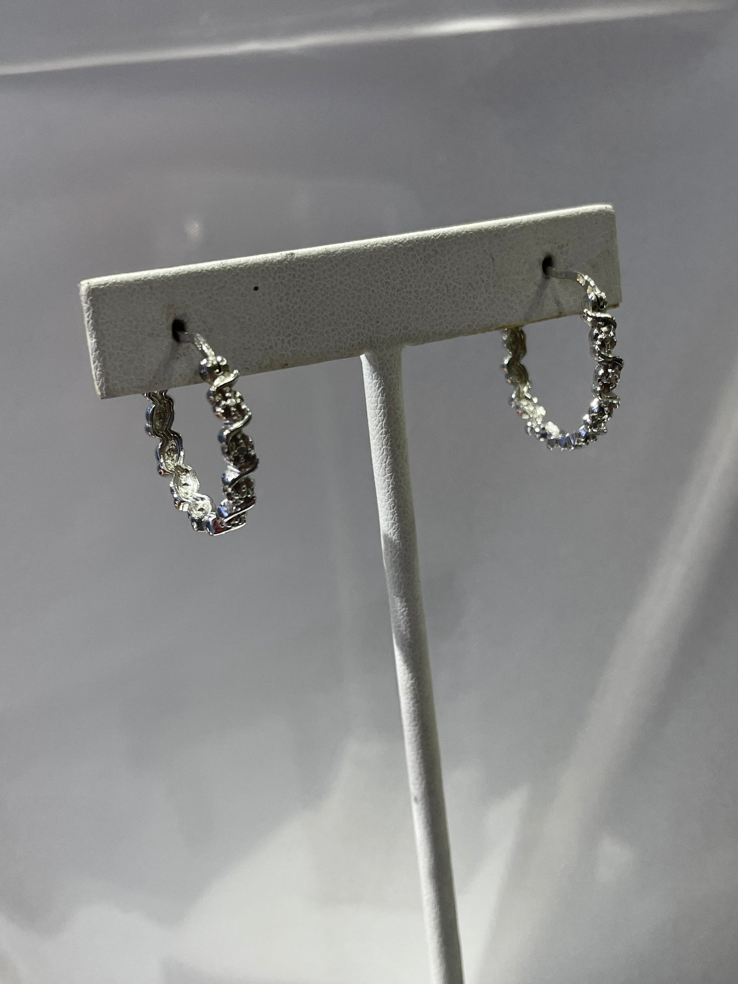 925 Sterling Silver Diamond Hoop Earrings