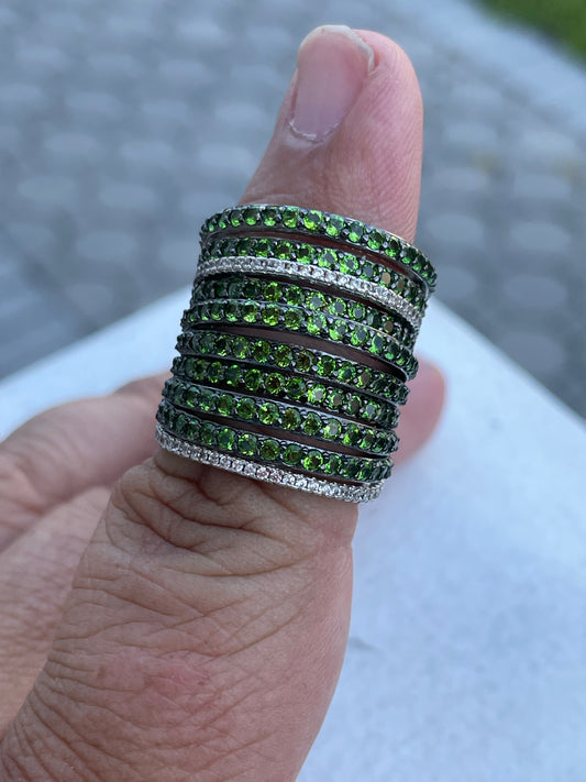 925 Sterling Silver Chrome Diopside Multi Strand Band Ring Size 7