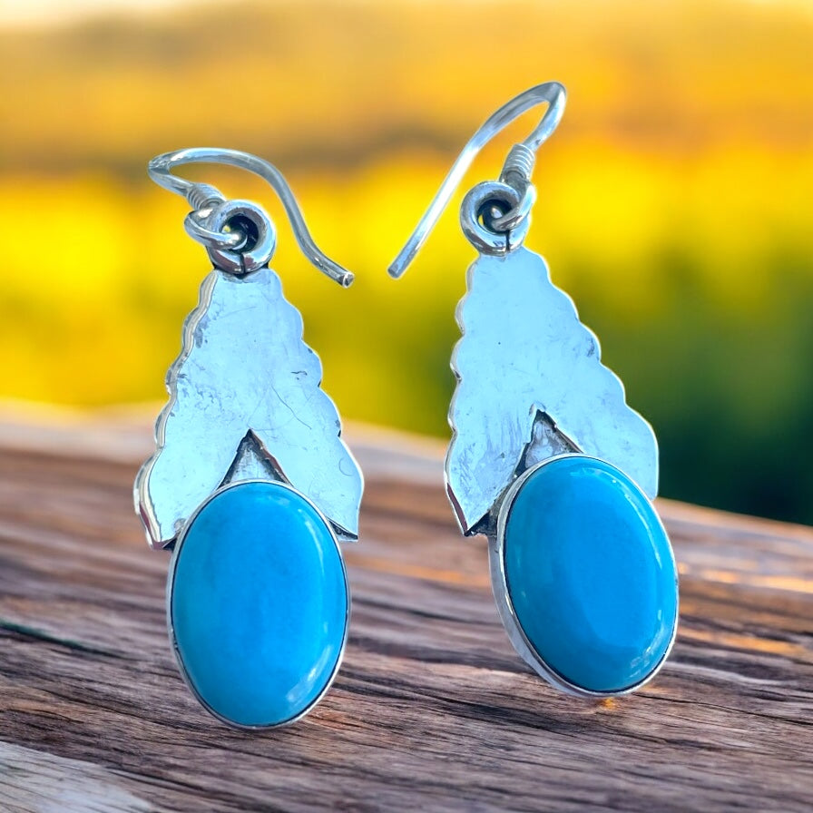 925 Sterling Silver Dangle Turquoise Earrings