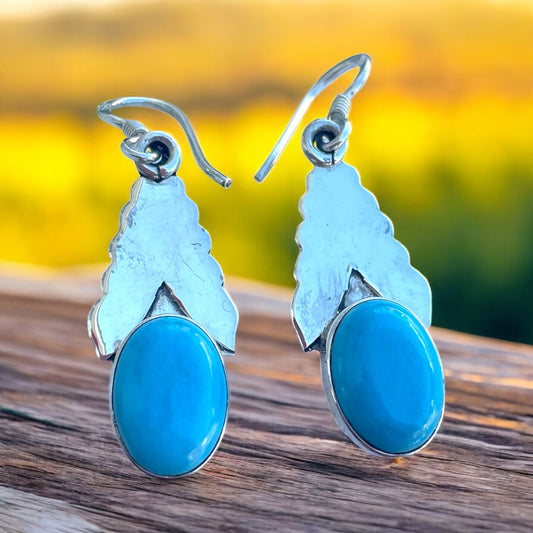 925 Sterling Silver Dangle Turquoise Earrings