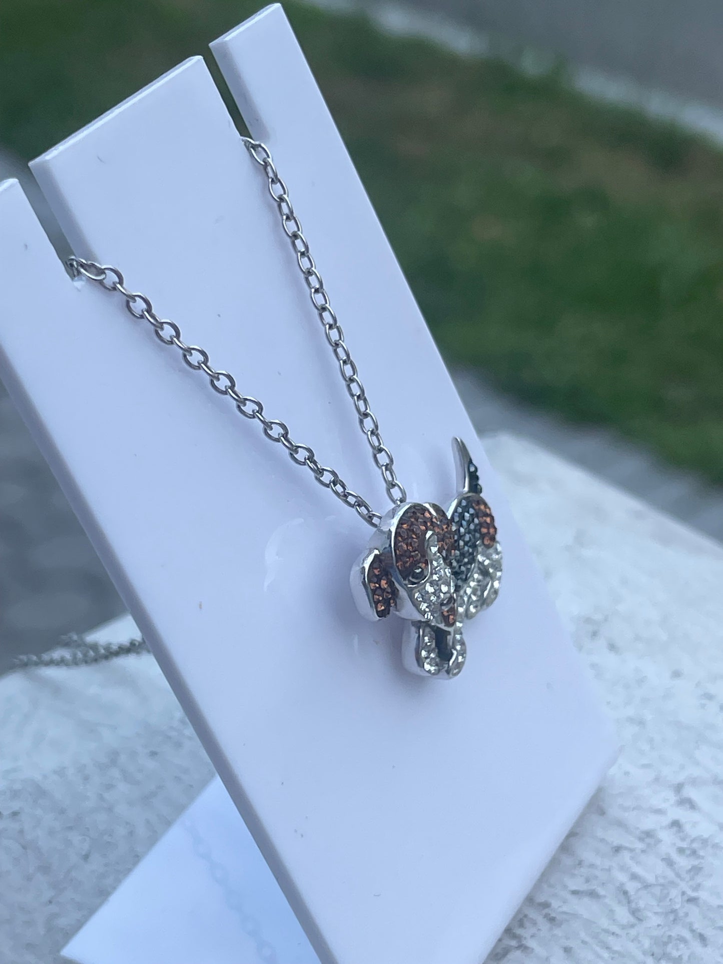 Designer Animal Planet 925 Sterling Silver Sparkling Crystal Beagle Dog Necklace 18”