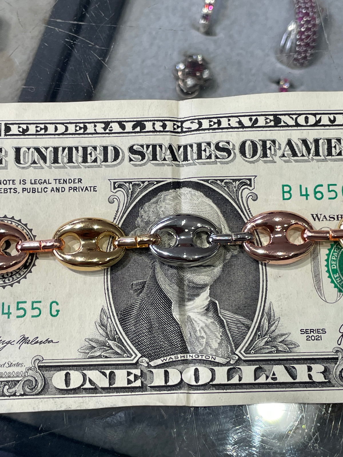 Tri Color Gold Plated Puff Gucci Link Bracelet