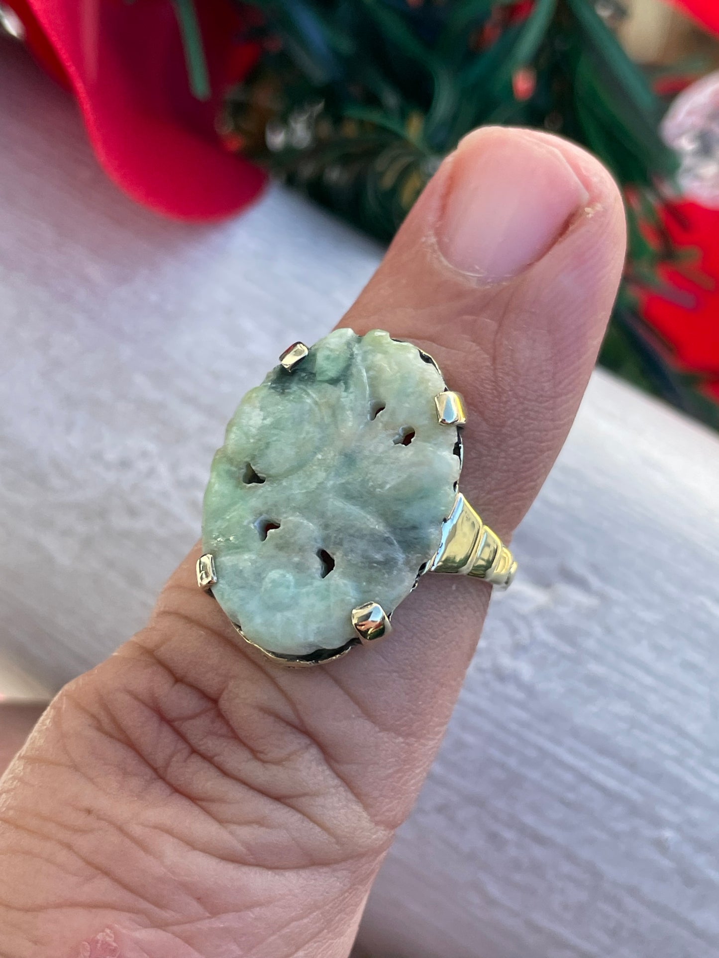 14k Natural Jade Signet Stone Ring Size 6
