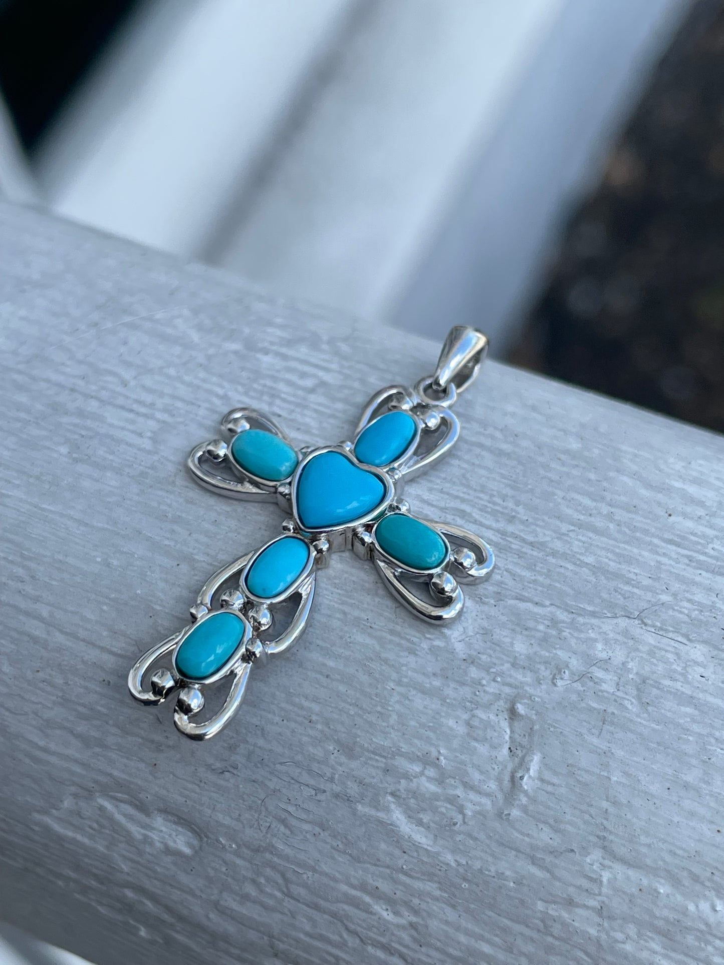 925 Sterling Silver Sleeping Beauty Turquoise Stone Cross Pendant