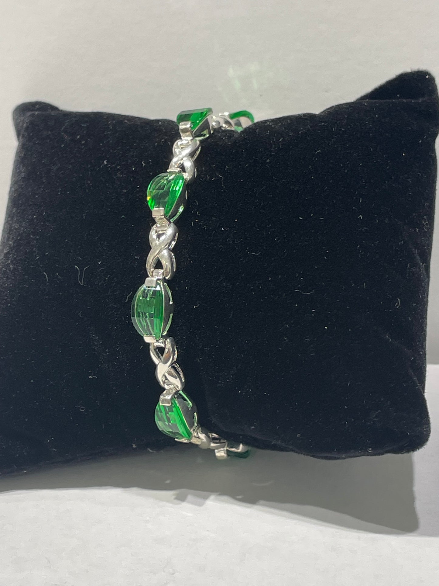 925 Sterling Silver Simulated Emerald Tennis Bracelet