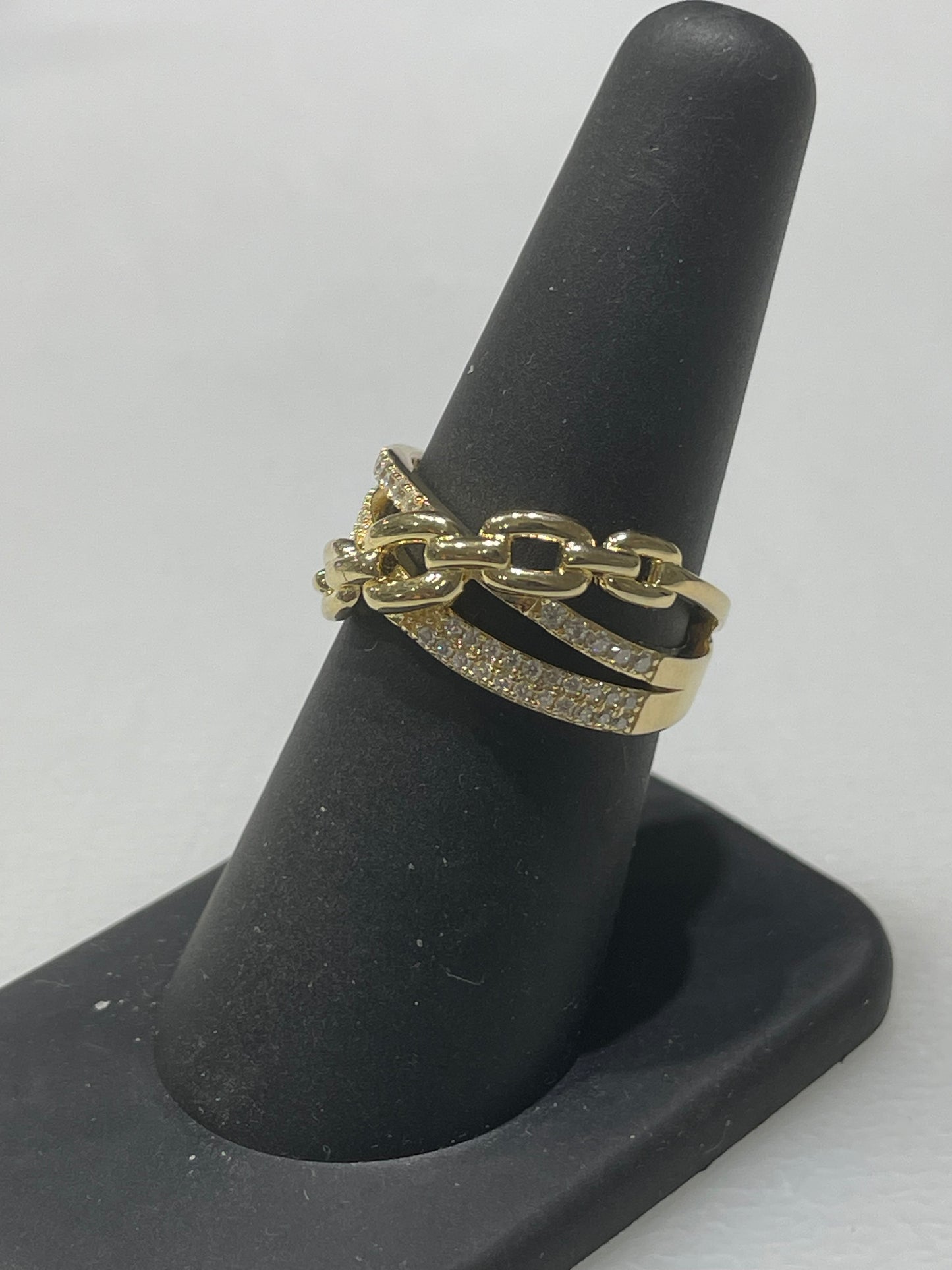 Love on Lockdown Crossover Moissanite Vermeil Silver Ring Size 7