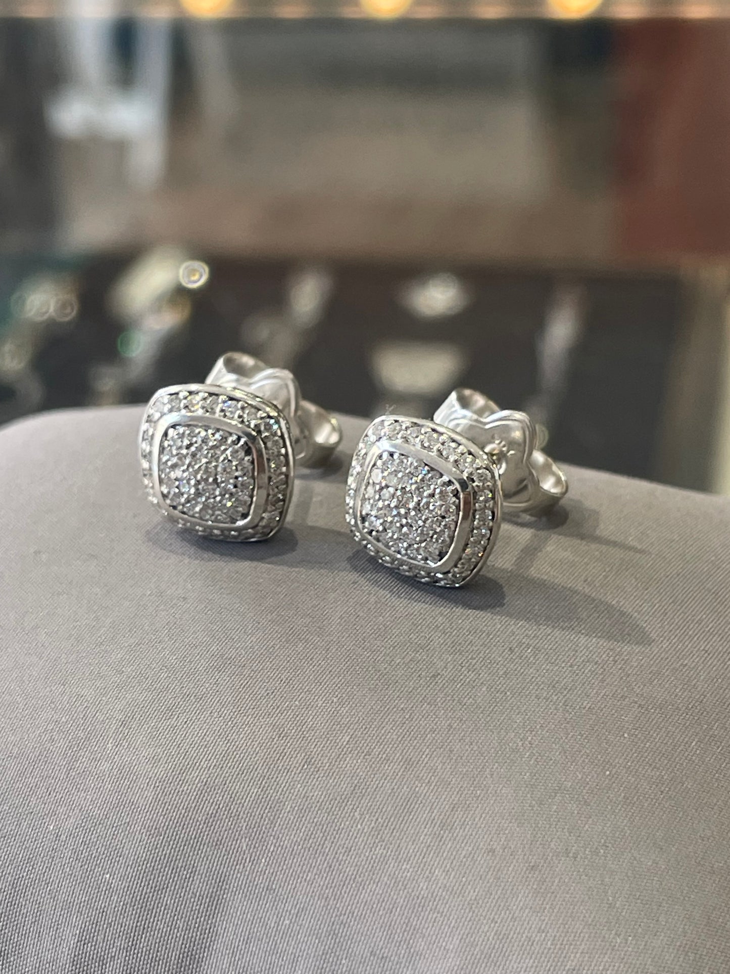 David Yurman 11x11mm Full Diamond Albion Stud Earrings.