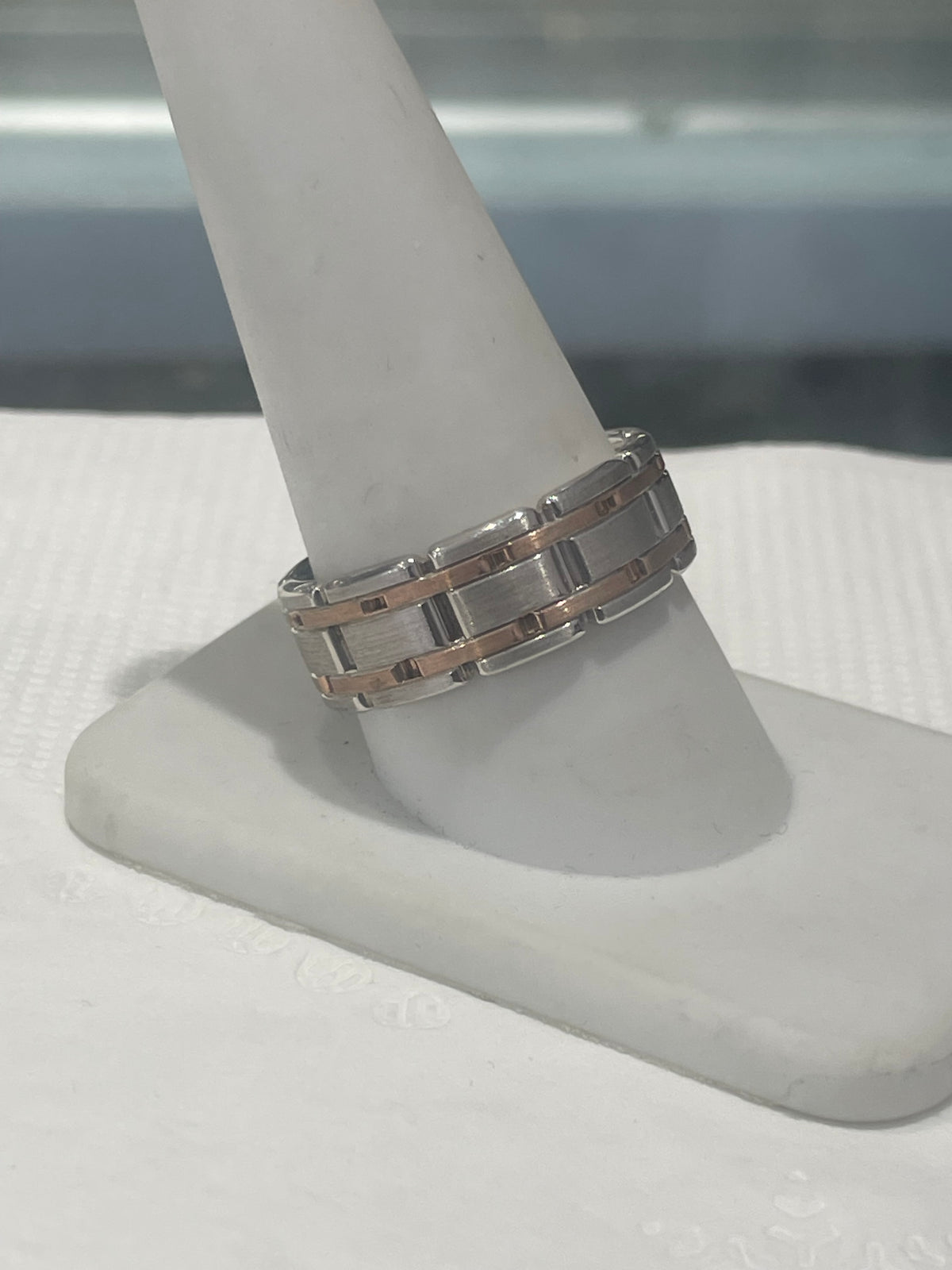 925 Sterling Silver Designer Triton Two Tone Textured Band Ring Size 10