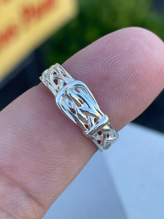 925 Sterling Silver Ladies Braided Belt Buckle Ring Size 7