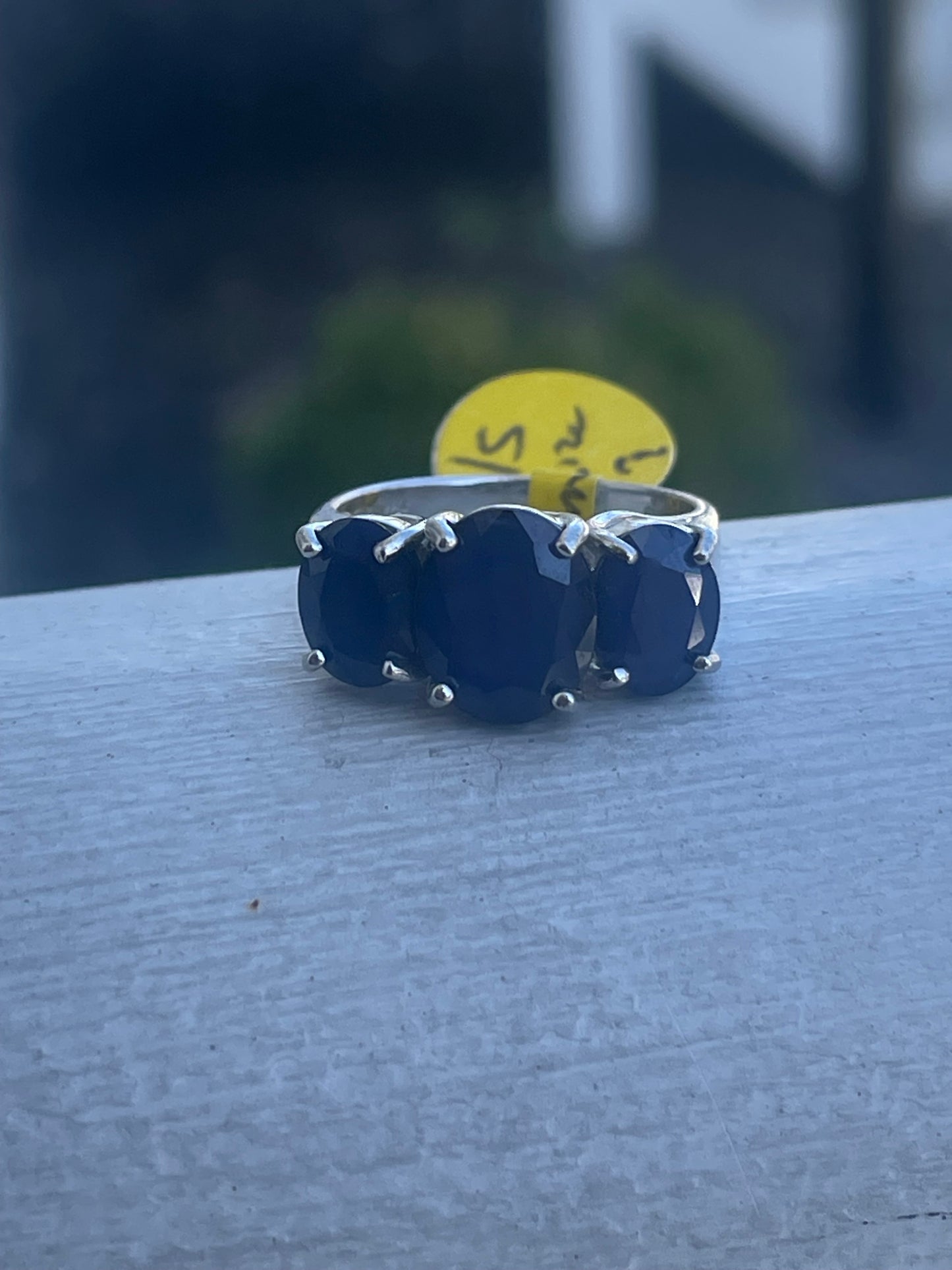 Natural Sapphire Past Present Future 925 Sterling Silver Ring Size 7