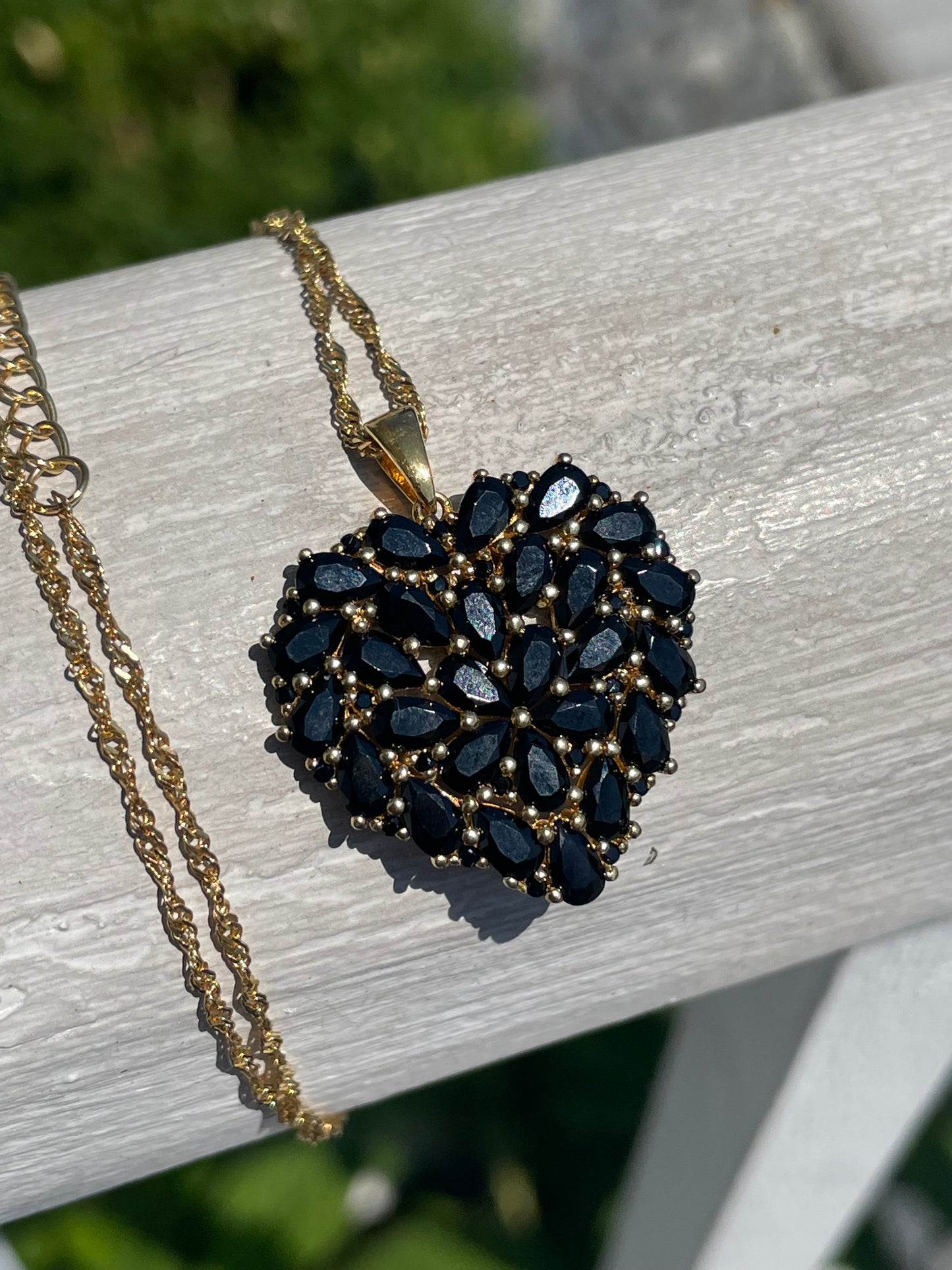 925 Sterling Silver vermeil Black Spinel Cluster Heart Necklace