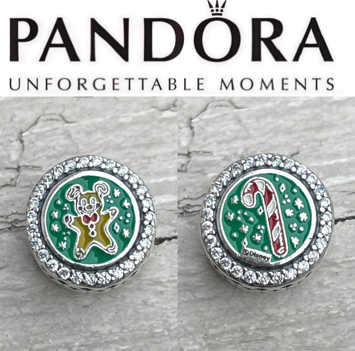 Rare Pandora Disney Parks exclusive Gingerbread Man & candy cane christmas charm
