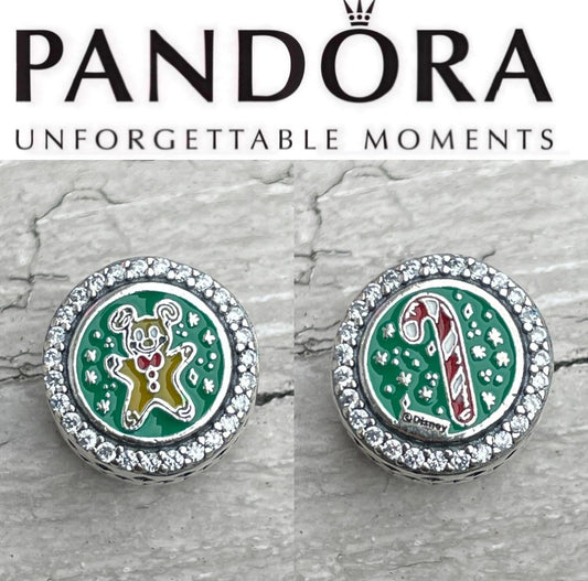 Rare Pandora Disney Parks exclusive Gingerbread Man & candy cane christmas charm