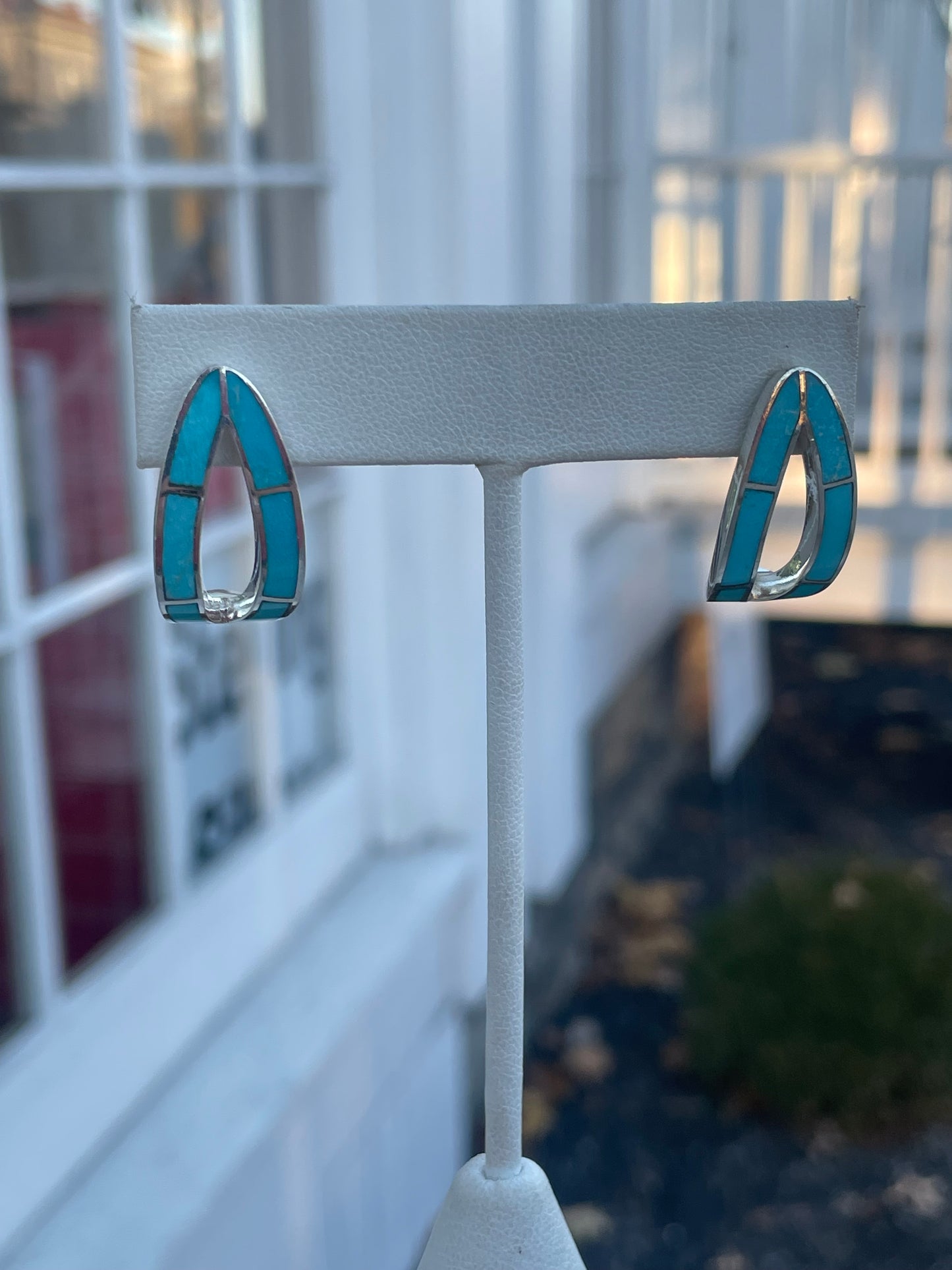 925 Sterling Silver Oblong Turquoise Stud Earrings