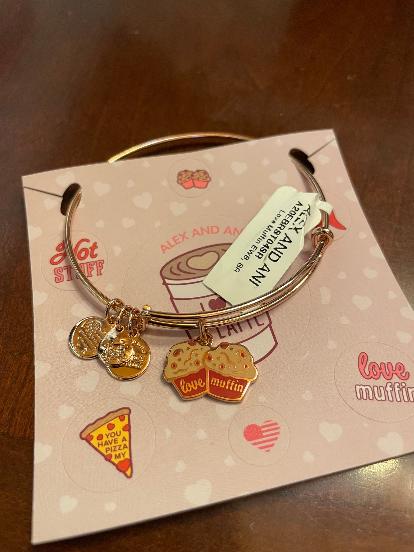 Alex & Ani "Love Muffin" Charm Bracelet Rose-Gold Finish Bangle I Love You A Latte