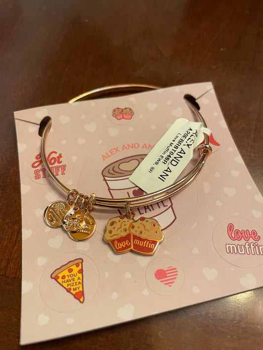 Alex & Ani "Love Muffin" Charm Bracelet Rose-Gold Finish Bangle I Love You A Latte
