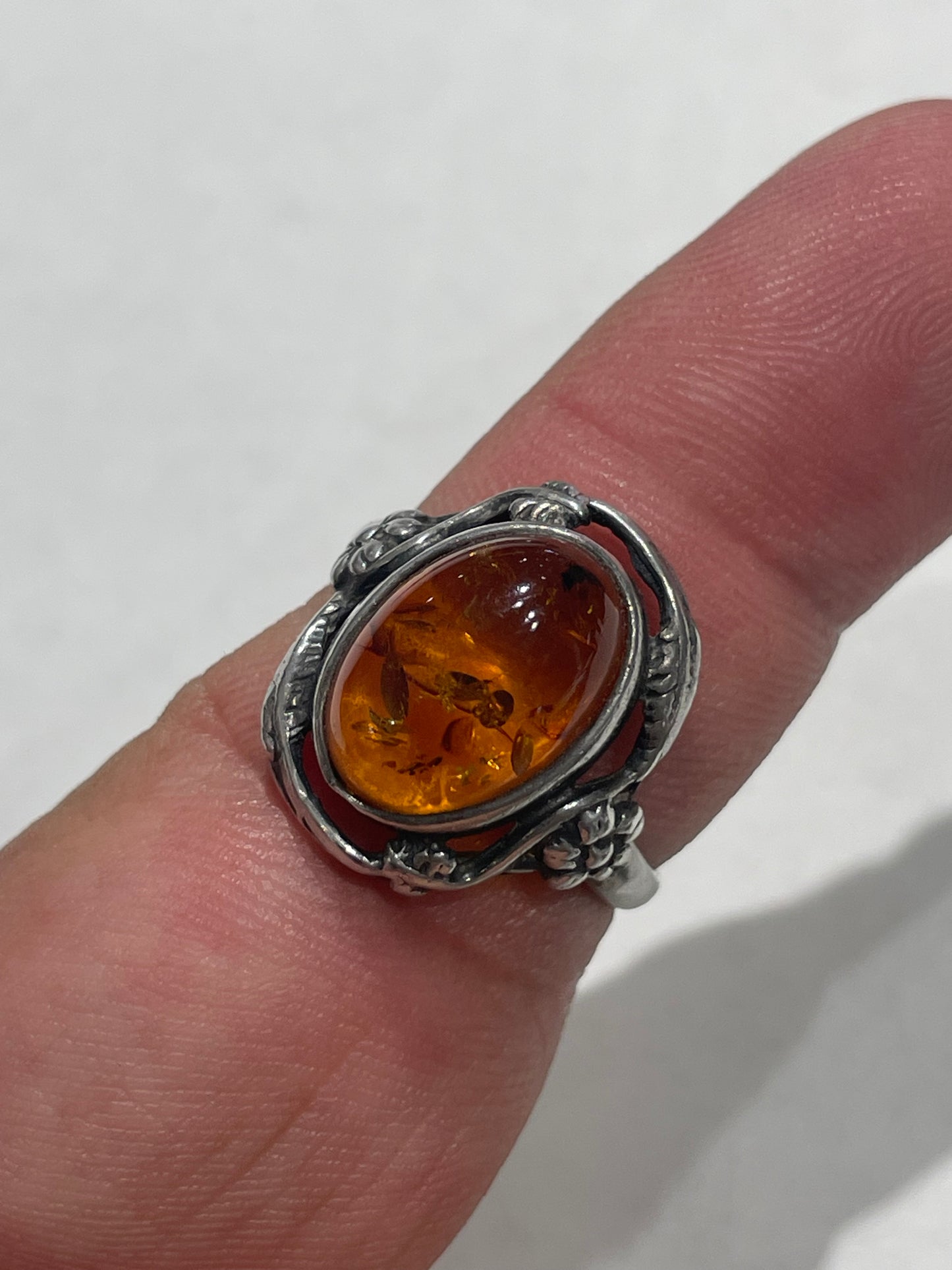925 Sterling Silver Vintage Amber Ring Size 9