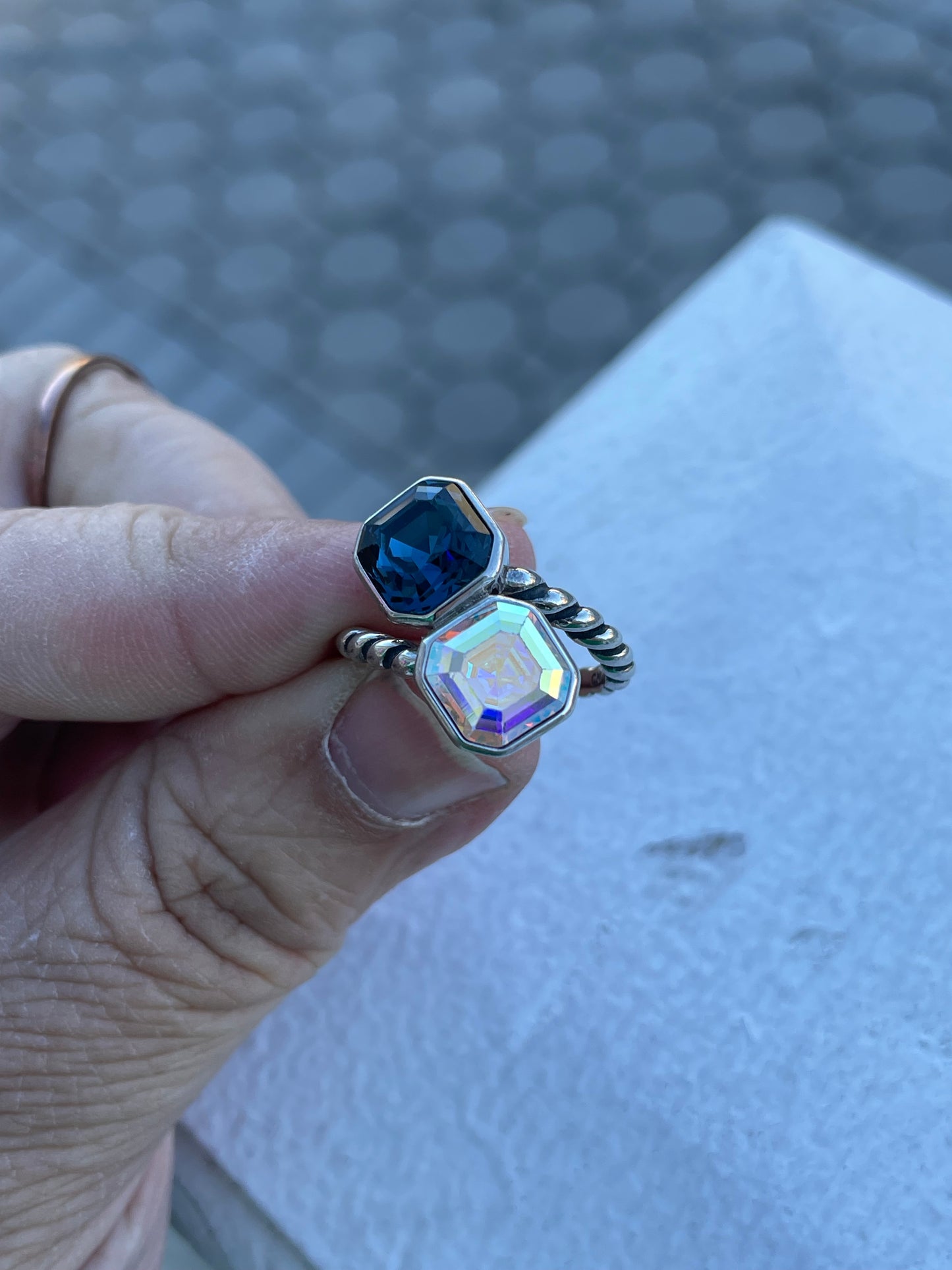 925 Sterling Silver London Blue Topaz & AB Crystal Bypass Ring