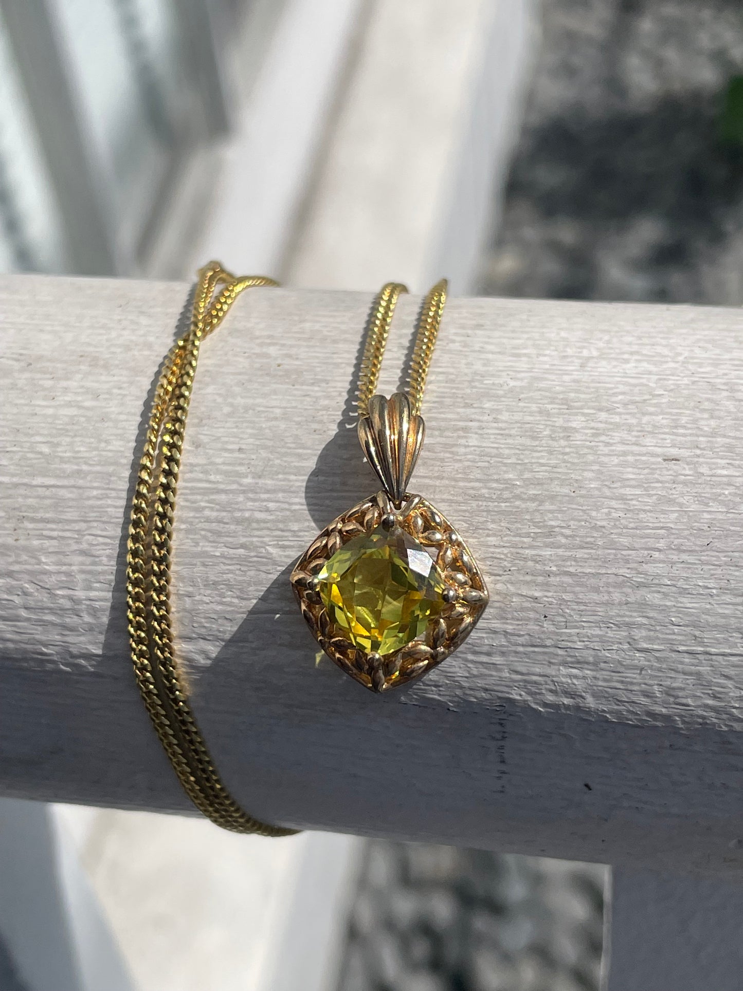 925 Sterling Silver Vermeil Synthetic Peridot Necklace 20”