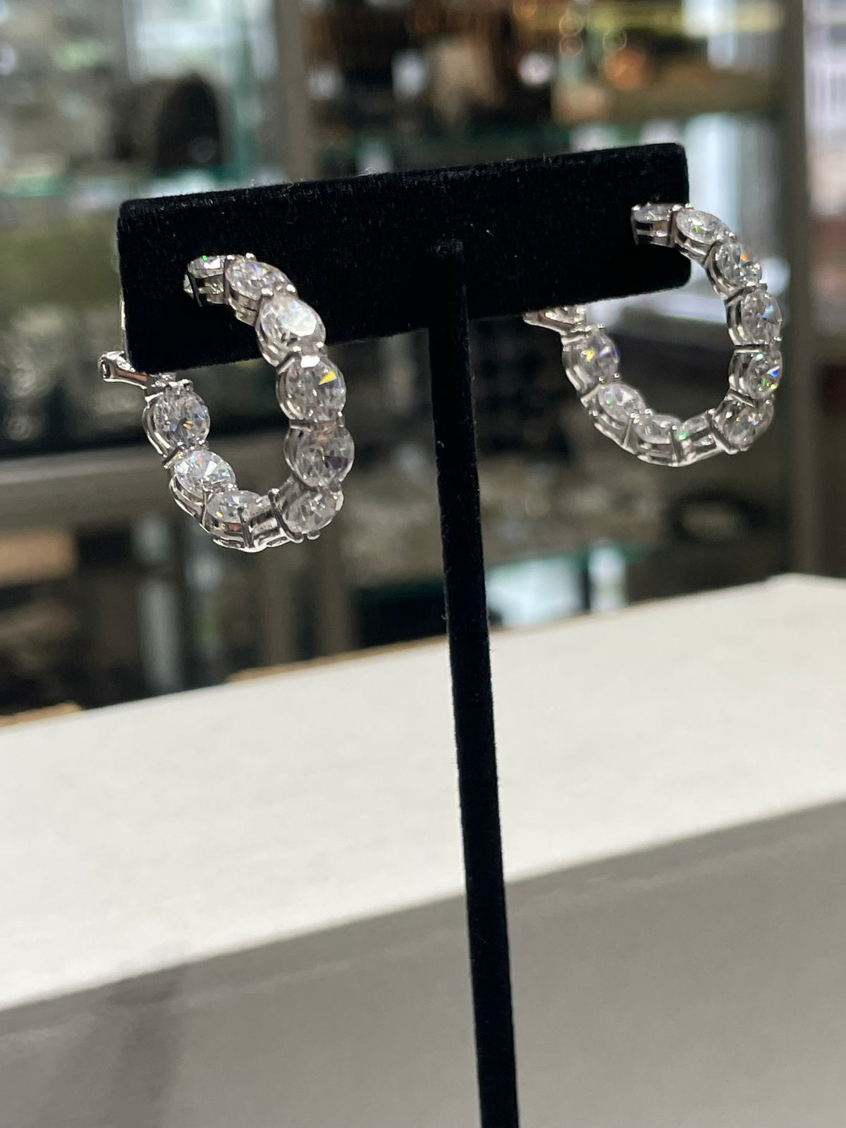 925 Sterling Silver Clear Zirconia Hoop Earrings Omega Backs