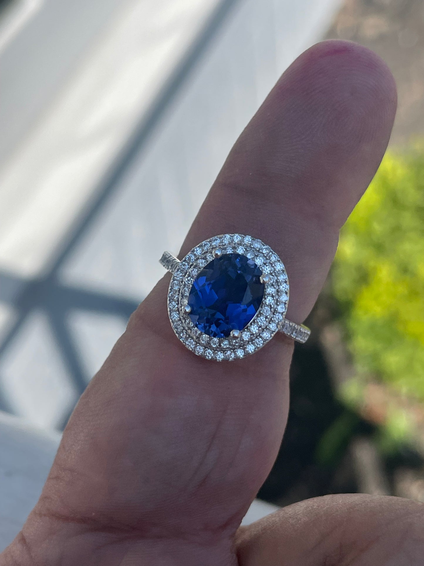 925 Sterling Silver Royalty Lab Sapphire & Cz Cluster Ring Size 8
